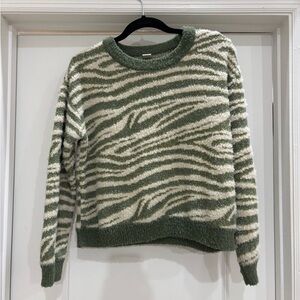 True Craft Olive and Cream Zebra Sweater
